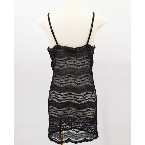 Free People Intimately Women's Black Stretch Lace Mini Slip Dress Sz L Whimsigth - Picture 2 of 5